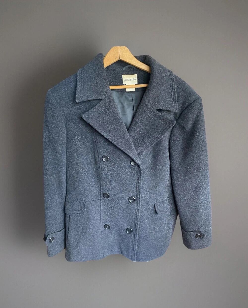 St John’s Bay Women’s XL Gray Wool Blend Peacoat Double Breasted Lined